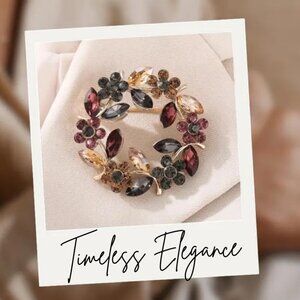 Wreath Brooch Timeless Elegance Crystal Floral Imperial Topaz Smoky Purple/Pinks